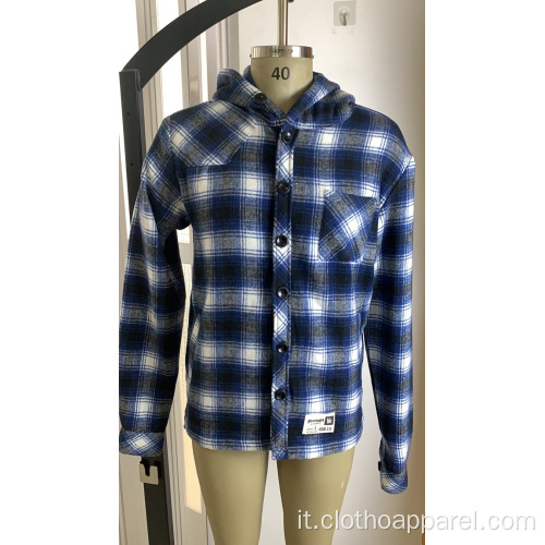 Camicia con cappuccio in flanella di 10% lana 90% poliestere